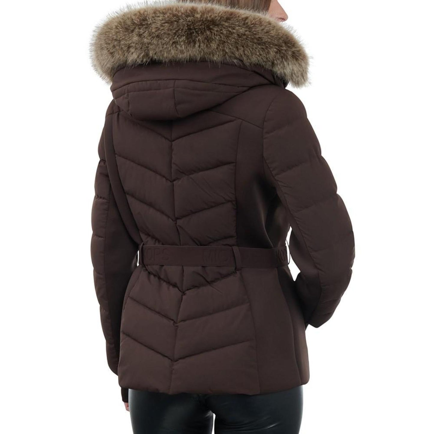 Women's Belted Faux-Fur-Trim Hooded Puffer Coat