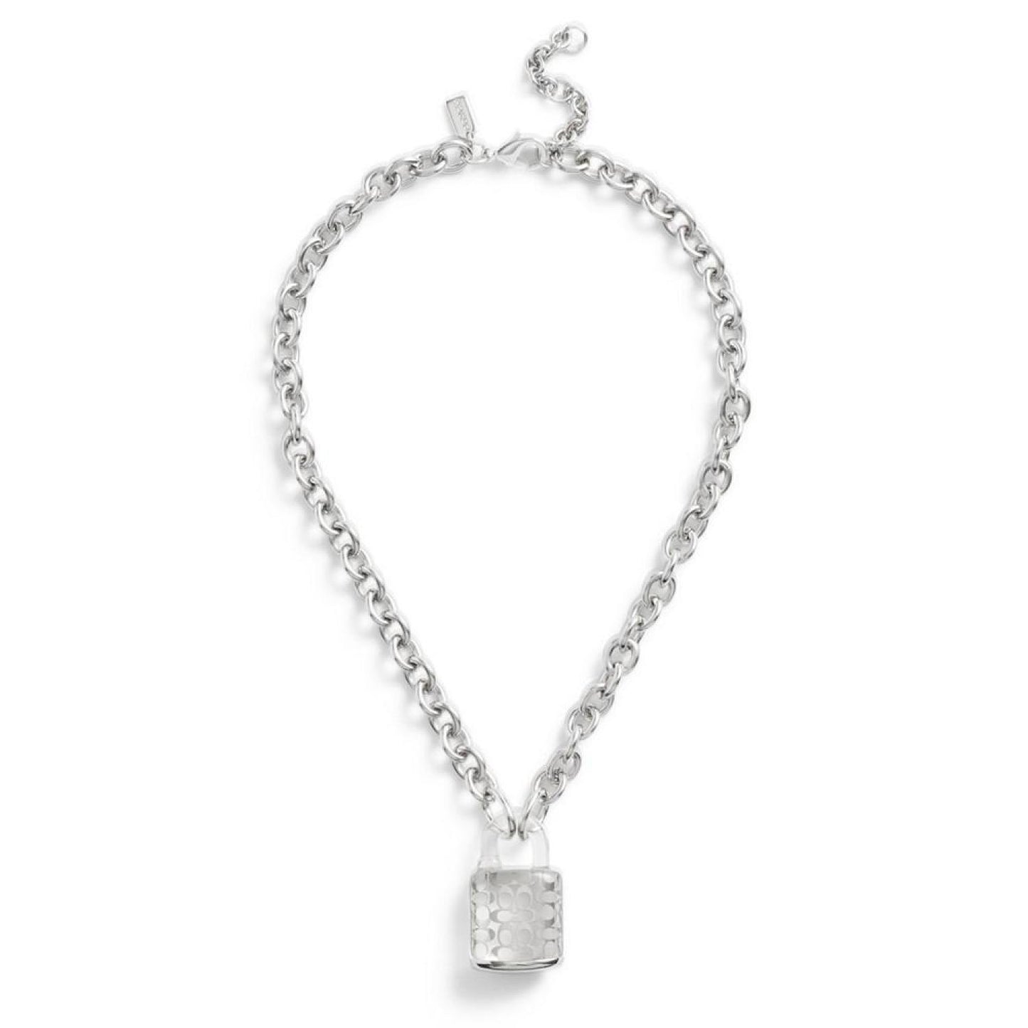 Clear Resin Signature Quilted Lucite Padlock Pendant Necklace