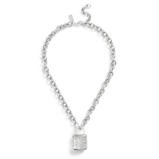 Clear Resin Signature Quilted Lucite Padlock Pendant Necklace