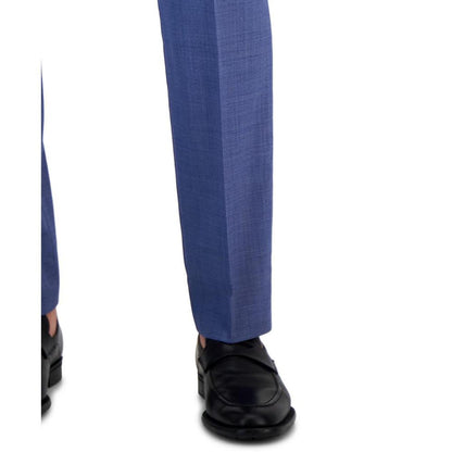 Men's Modern-Fit Stretch Mid Blue Micro-Houndstooth Wool Suit Pants