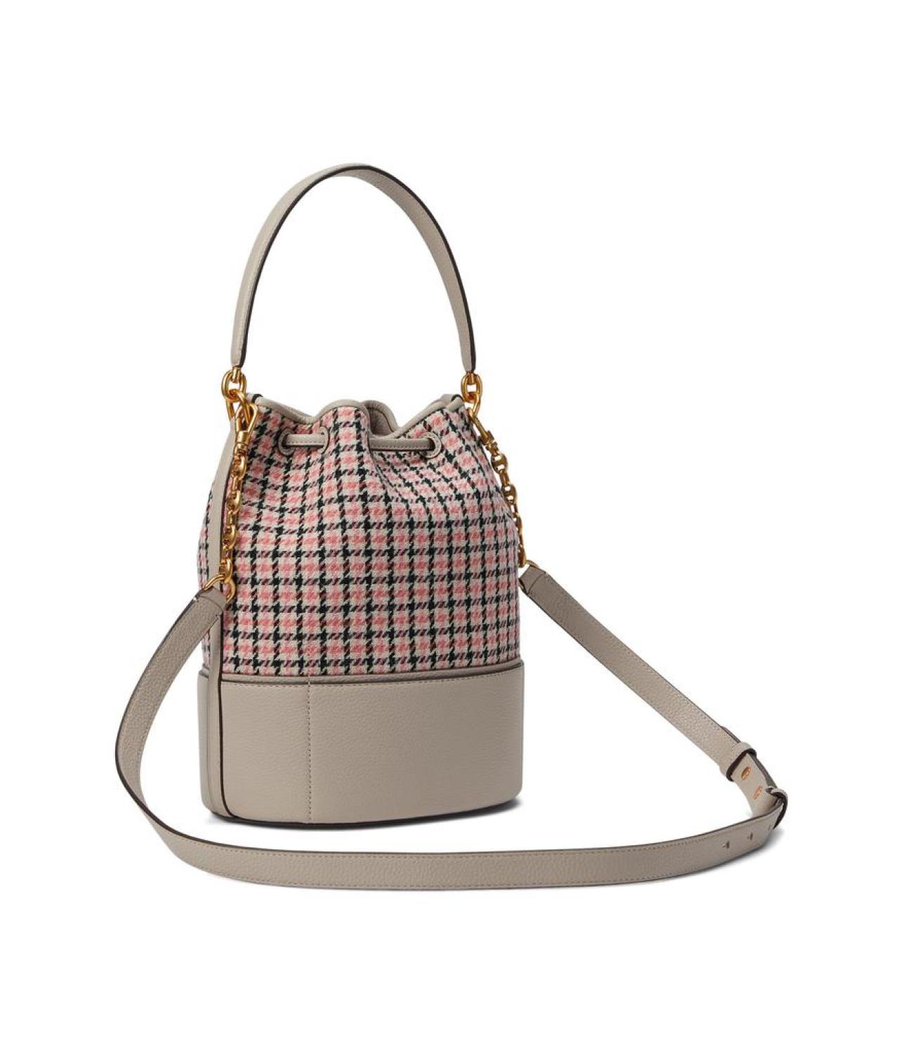 Gramercy Racing Stripe Plaid Twill Fabric Medium Bucket Bag