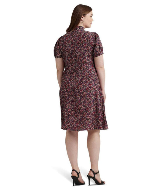 Plus Size Floral Crepe Tie Neck Shirtdress