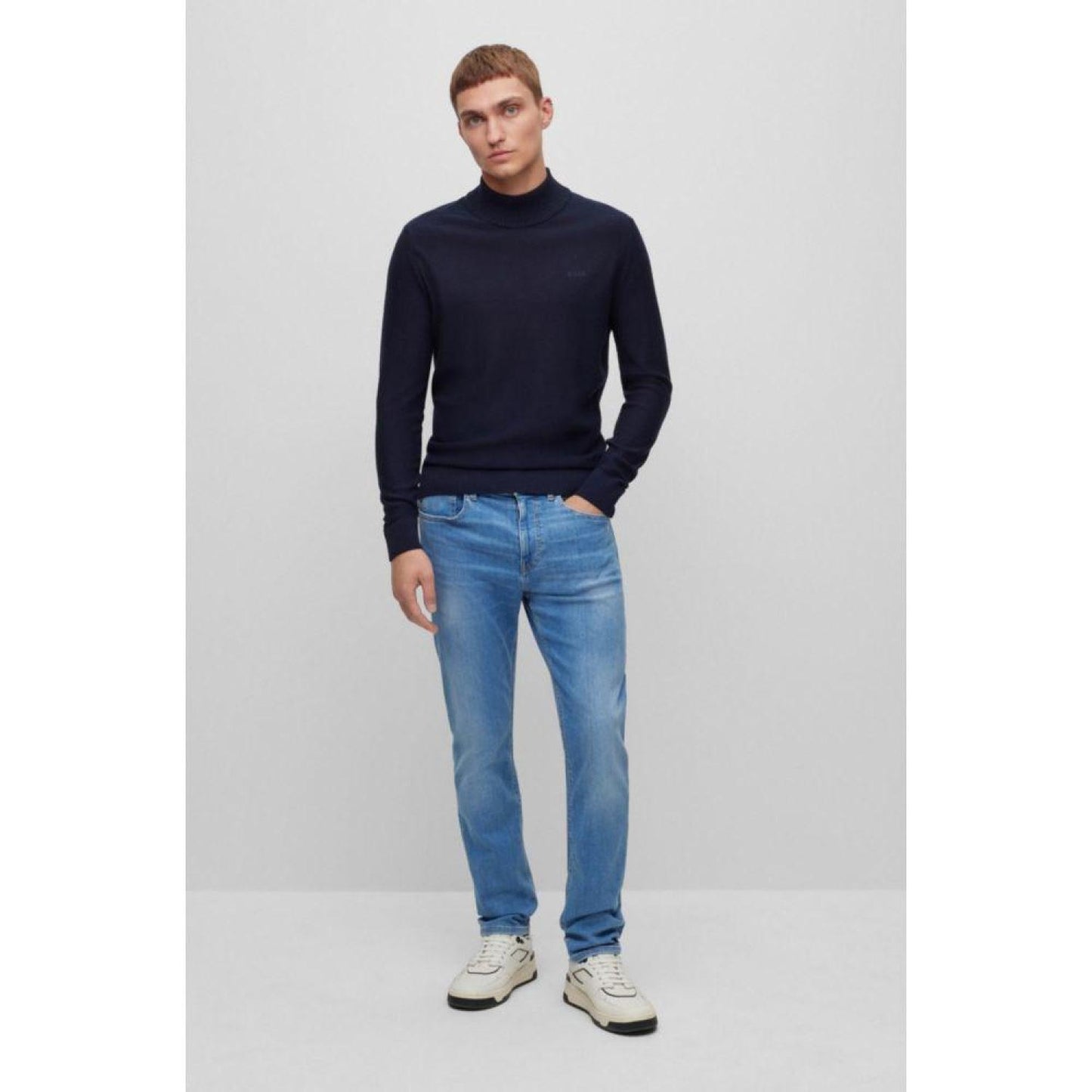 Wool-blend rollneck sweater with embroidered logo