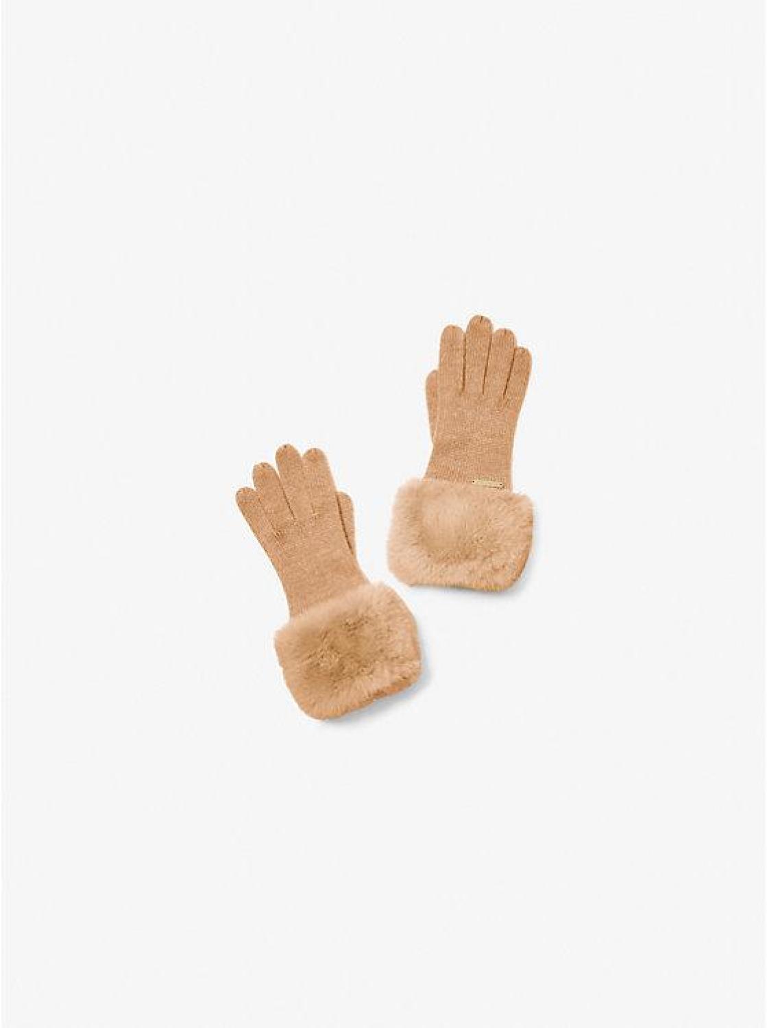 Faux Fur-Trim Knit Gloves