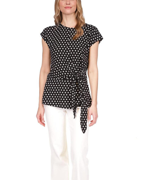 Polka Dot Short Sleeve Wrap Top