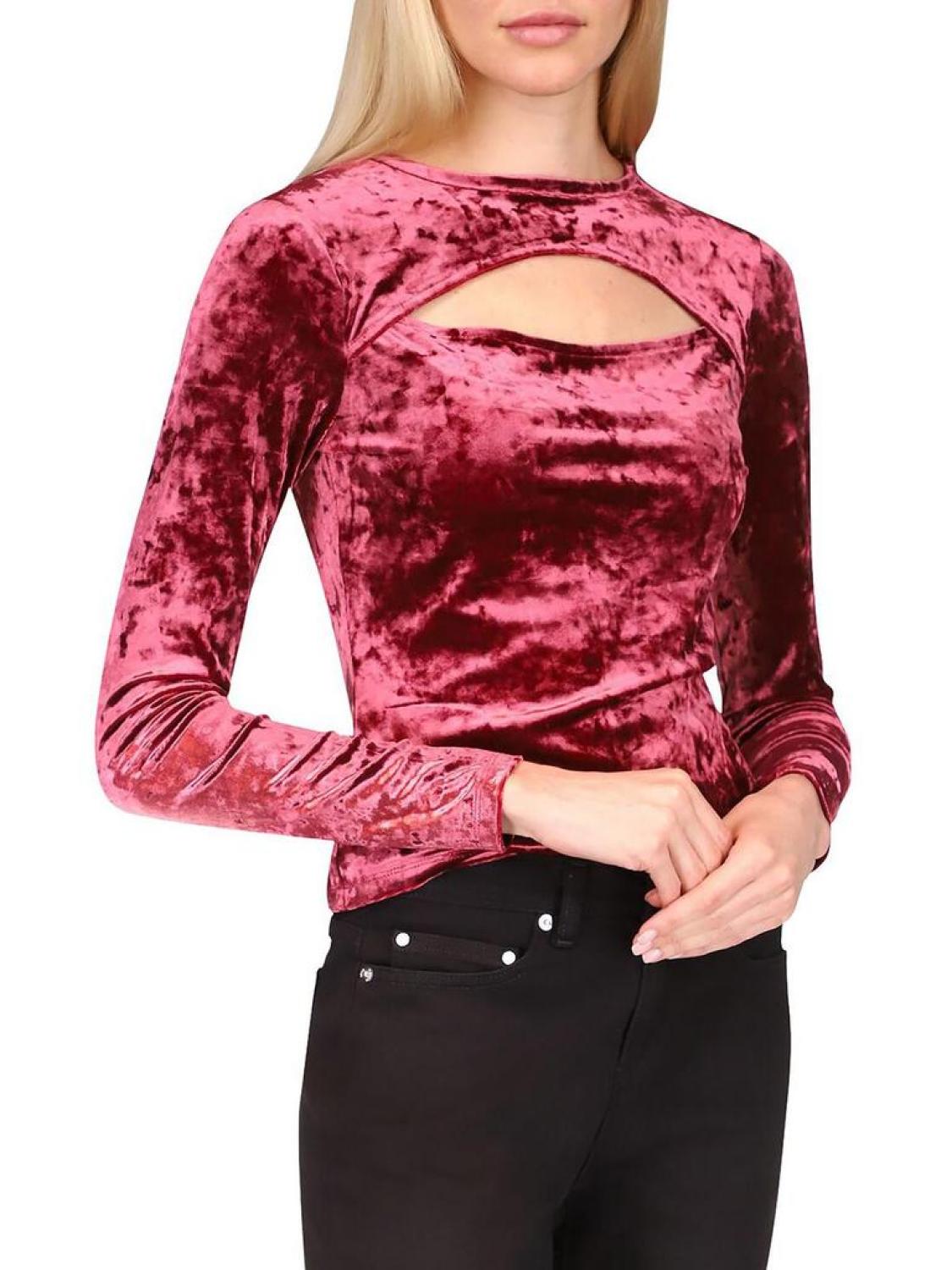 Womens Velvet Cut-Out Pullover Top