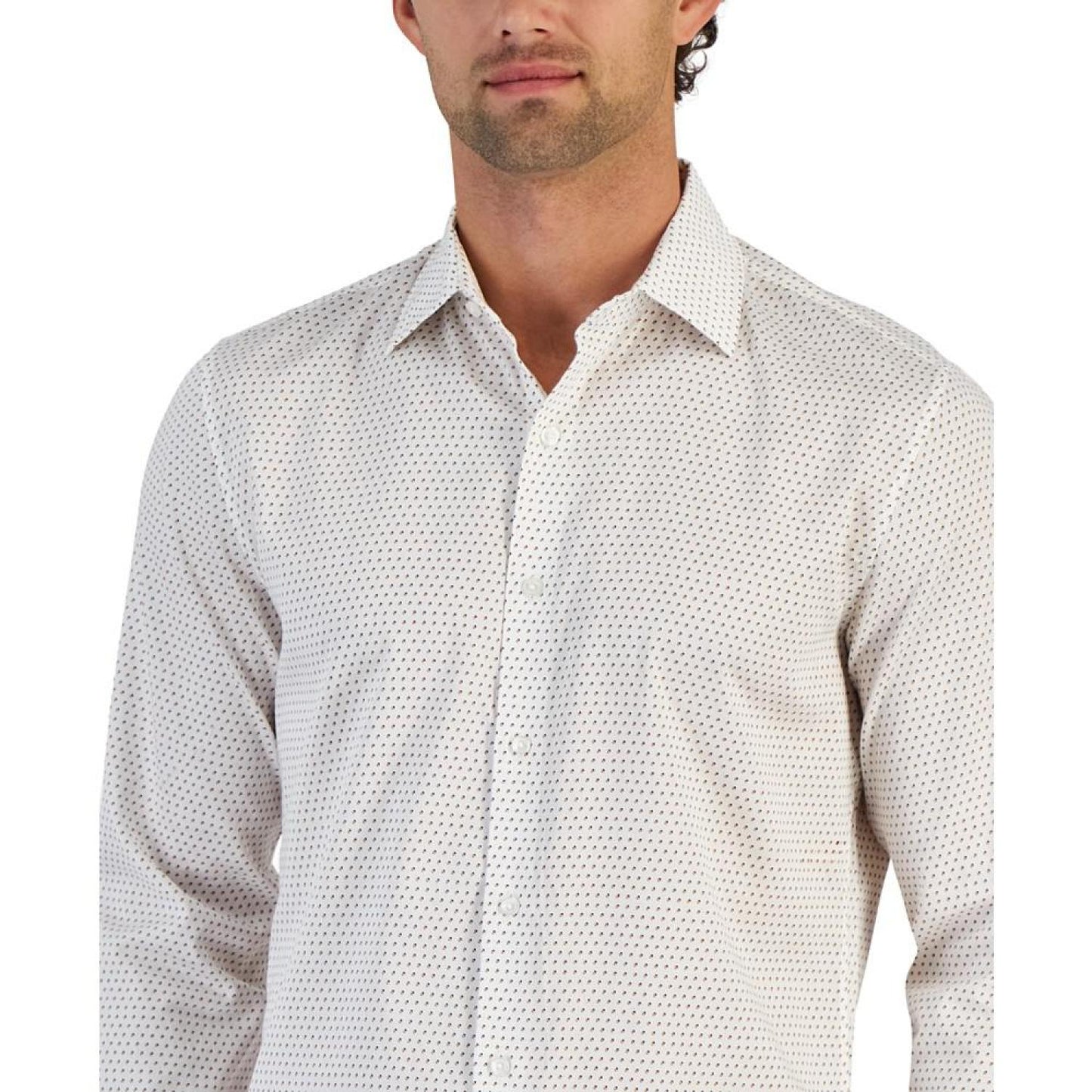 Men's Slim-Fit Long Sleeve Micro-Print Button-Front Shirt