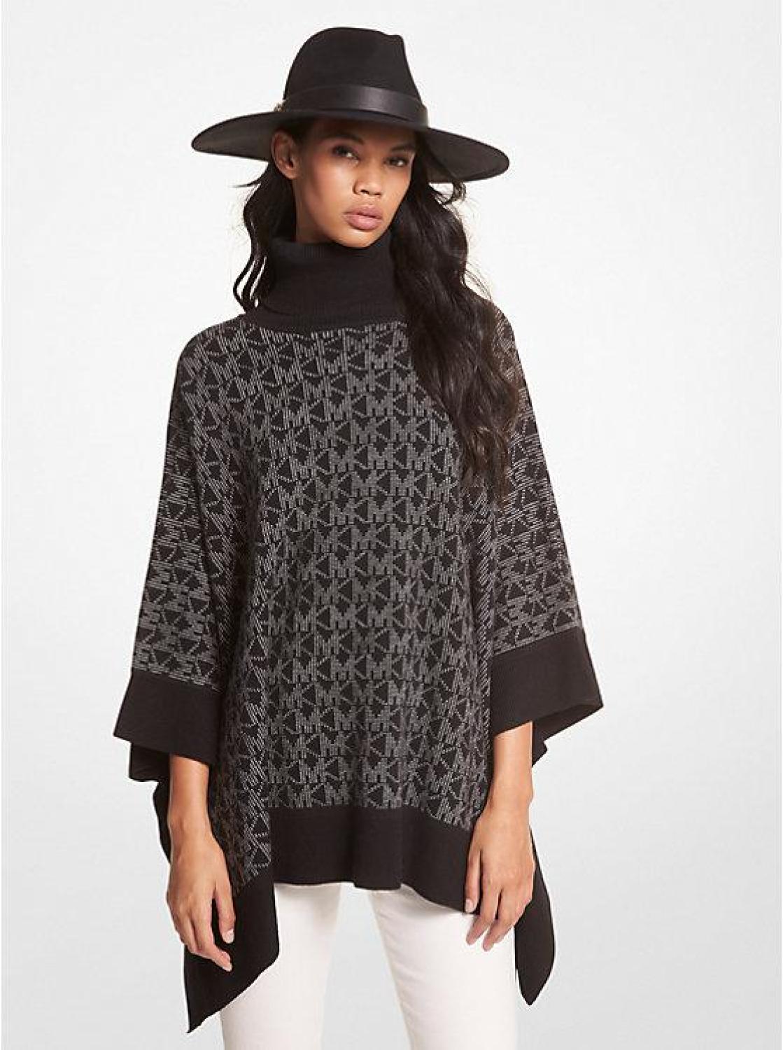 Logo Jacquard Turtleneck Poncho