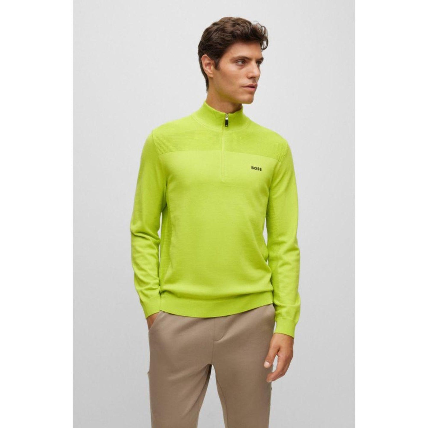 Branded zip-neck sweater in dry-flex fabric