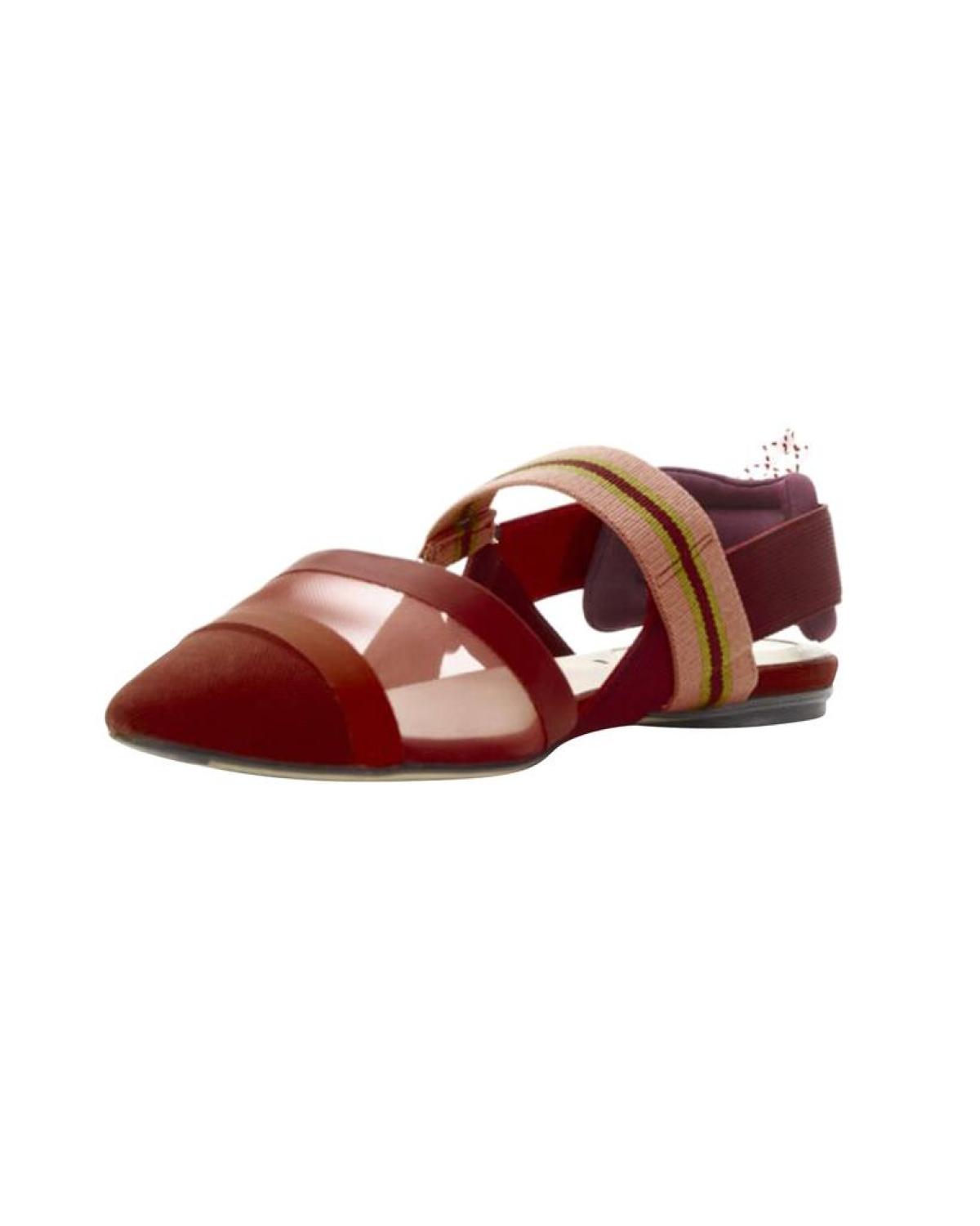 FENDI Colibri red sheer mesh mixed fabric sports strap flats