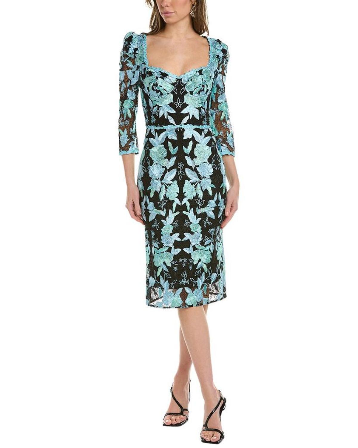 Marchesa Notte Embroidered Sheath Dress