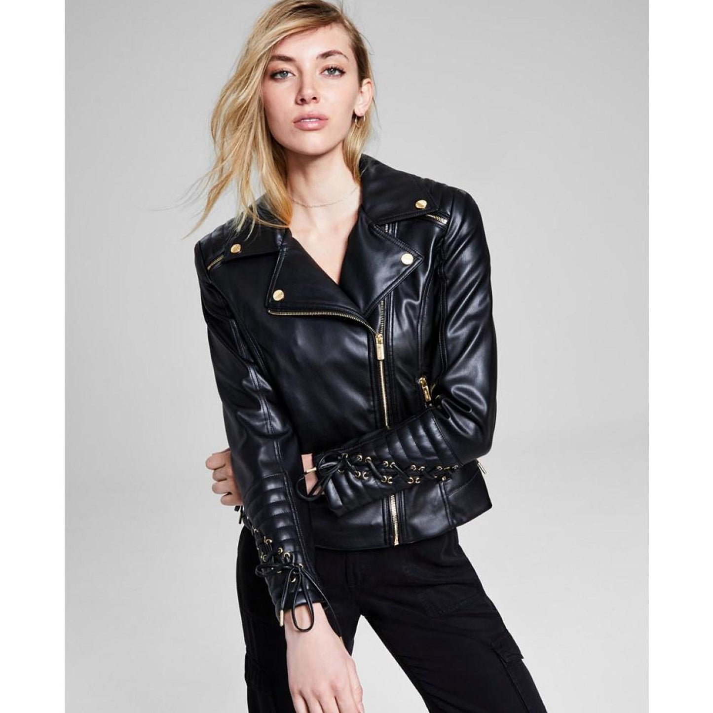 Women's Faux-Leather Asymmetric Moto Coat