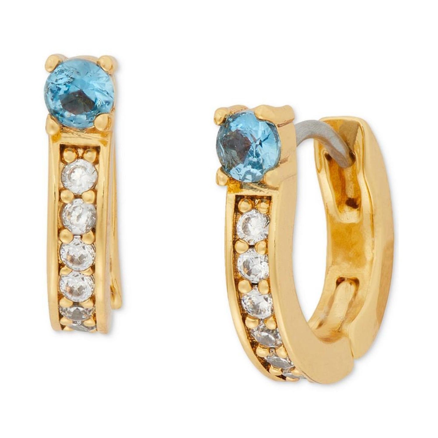 Gold-Tone Small Cubic Zirconia & Stone Huggie Hoop Earrings, 0.47"