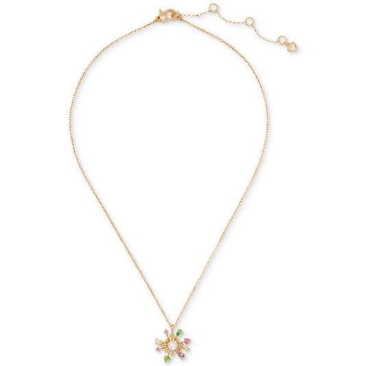 Gold-Tone Multicolor Cubic Zirconia & Imitation Pearl Flower Mini Pendant Necklace, 16"+ 3" extender