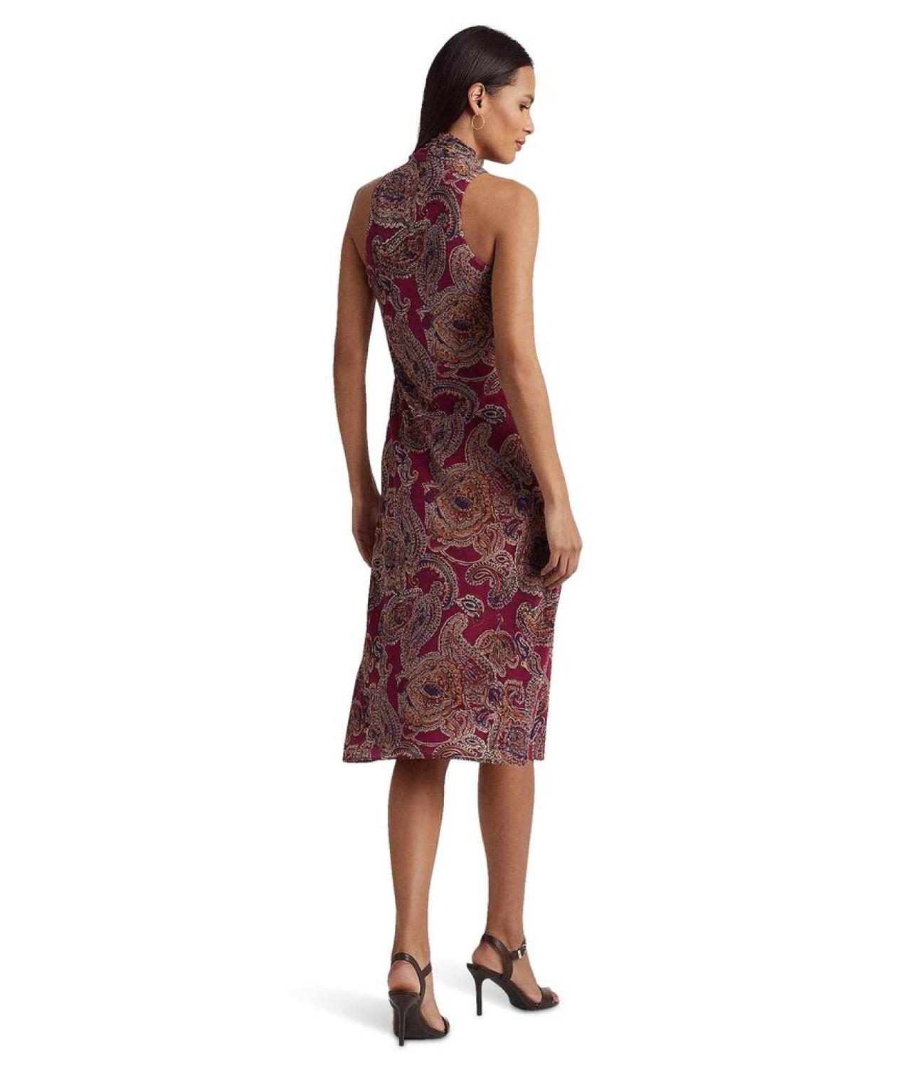 Paisley Crinkle Georgette Tie-Neck Dress