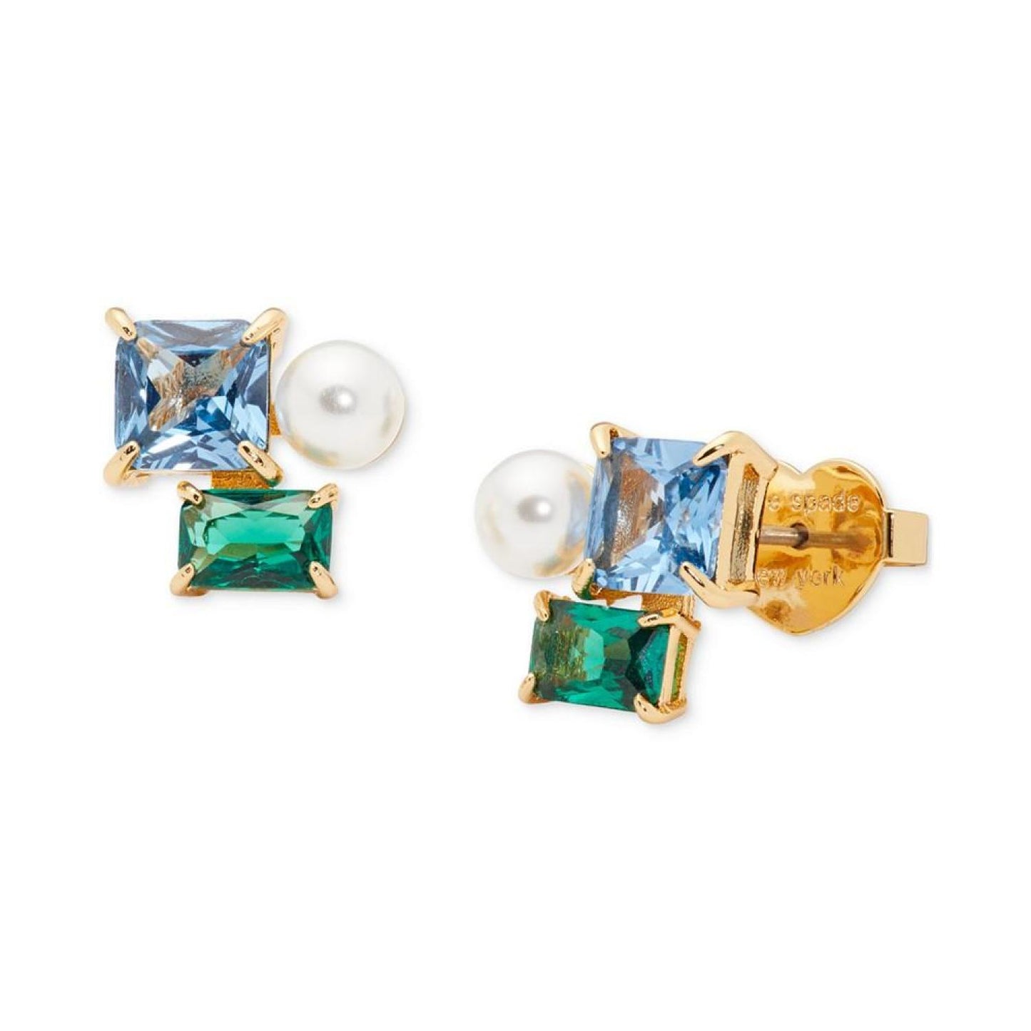 Gold-Tone Cubic Zirconia & Imitation Pearl Cluster Stud Earrings