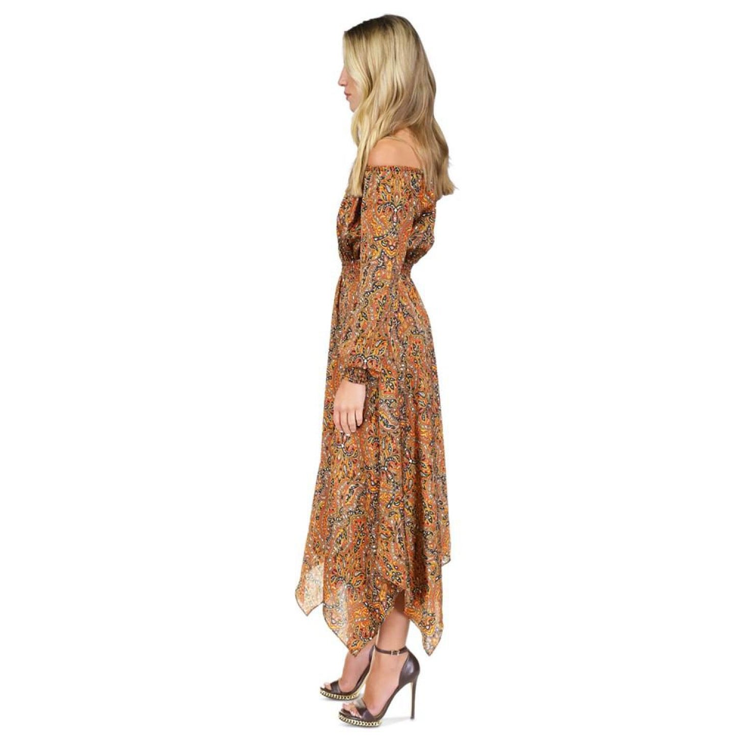 Women's Paisley Handkerchief-Hem Midi Dress