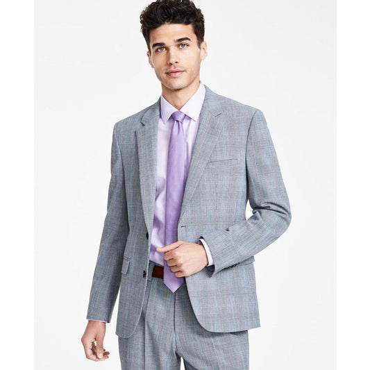 Hugo Boss Men's Slim Fit Gray Plaid Superflex Suit Jacket