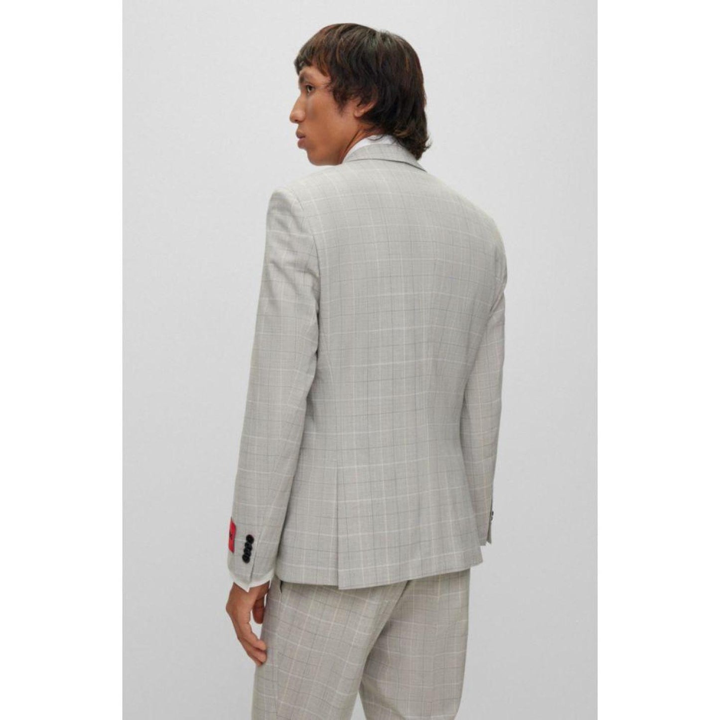 Three-piece slim-fit suit in checked stretch fabric