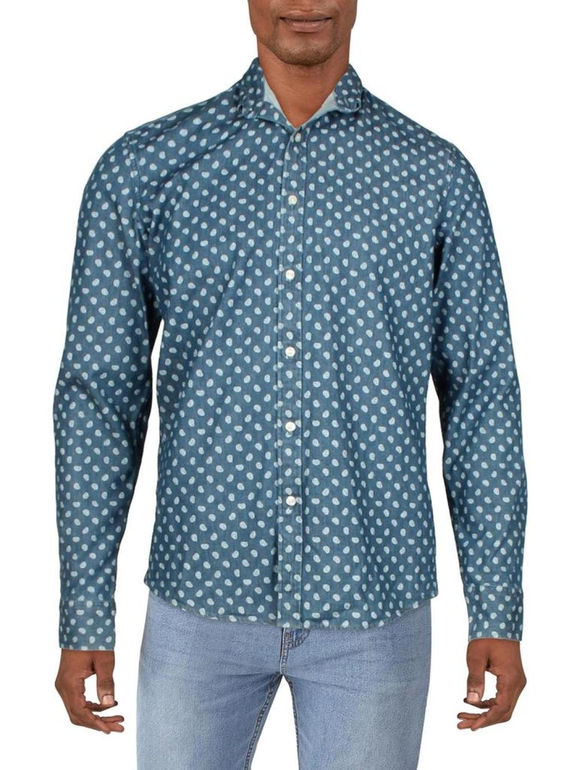 Mens Denim Paisley Button-Down Shirt