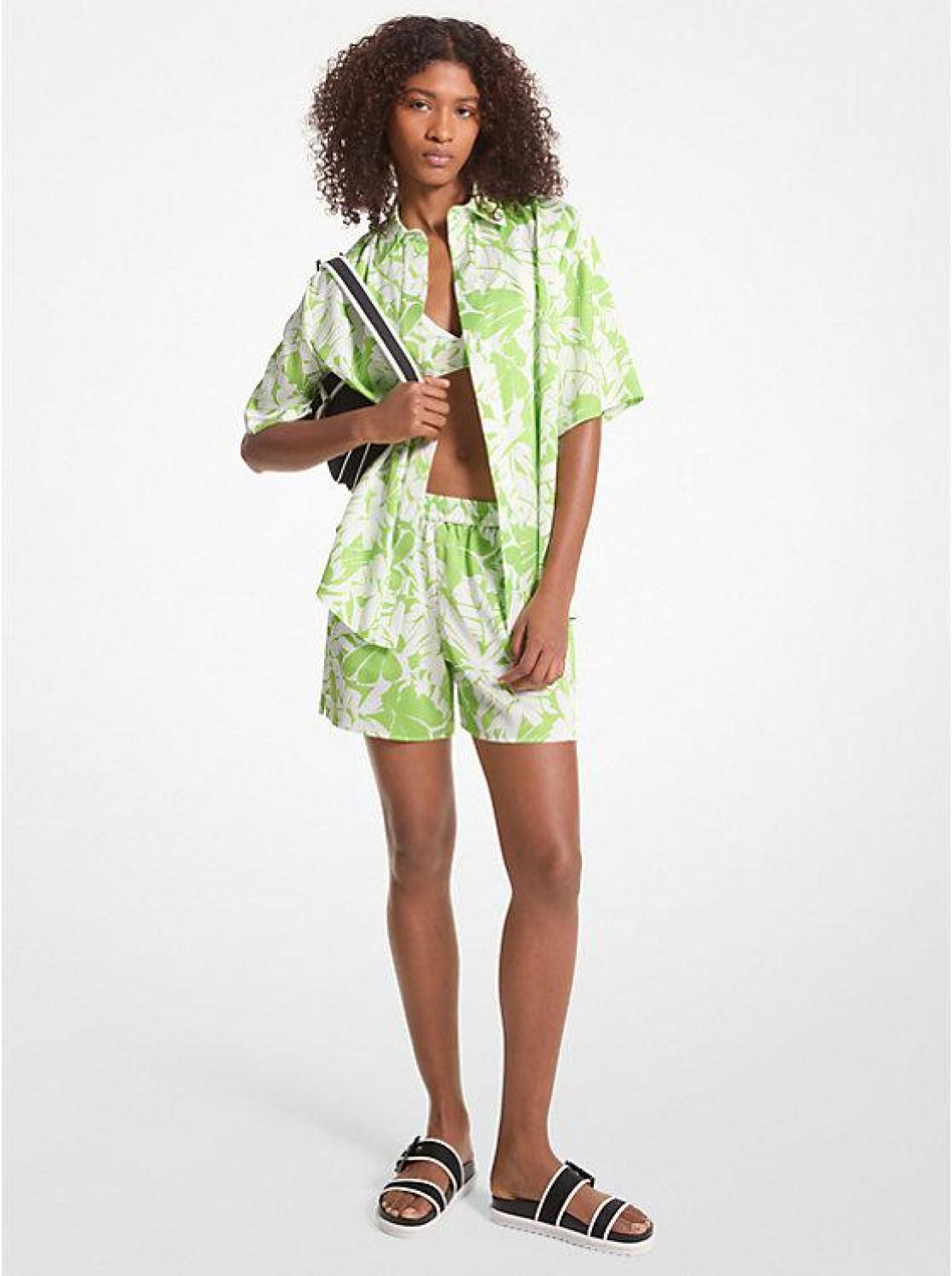 Palm Print Satin Shorts