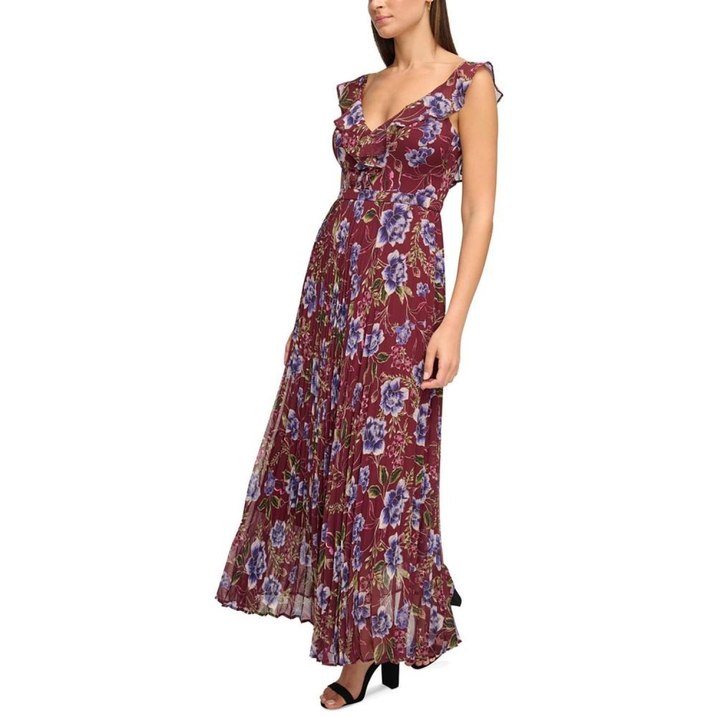 Women's Floral-Print Pleated Ruffled Maxi Dress