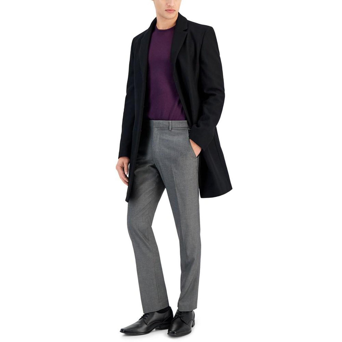 Men's Slim-Fit Wool Classic Black Overcoat