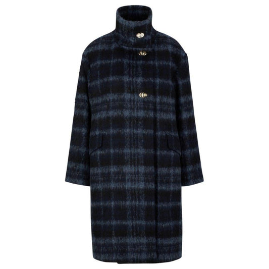 Oversize-fit checked coat with turn-lock closures