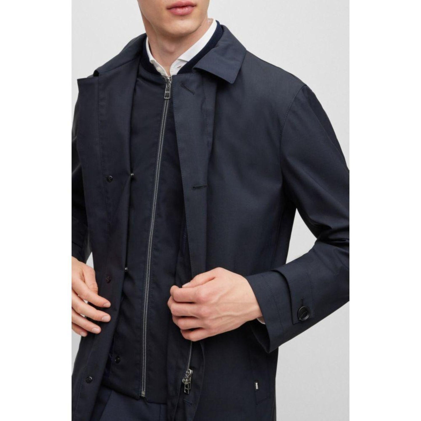 Stretch-wool regular-fit coat with zip-up inner