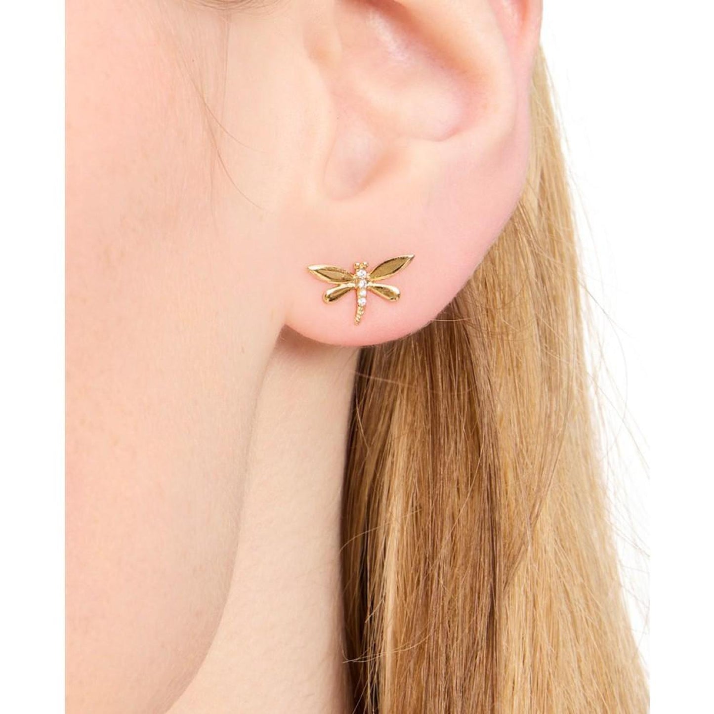 Gold-Tone Pavé Dragonfly Stud Earrings