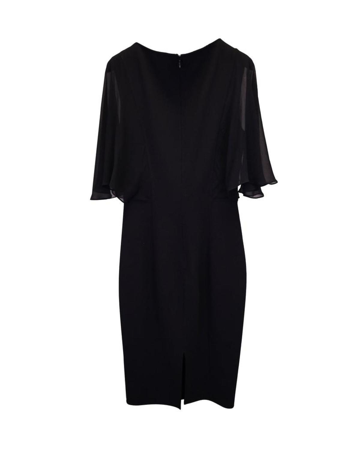 Michael Kors Mid Flounce Sleeve Midi Dress in Black Virgin Wool