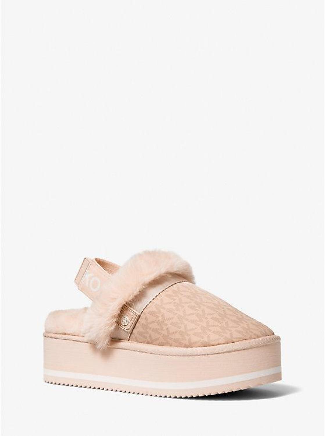 Fifi Signature Logo Nylon and Faux Fur Platform Slipper