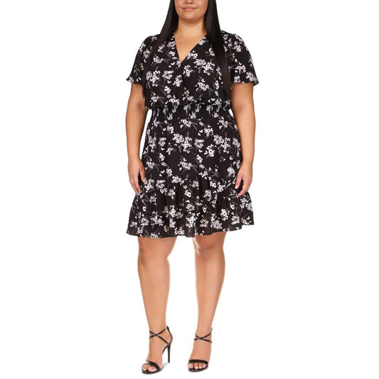 Plus Size Floral-Print Faux-Wrap Dress