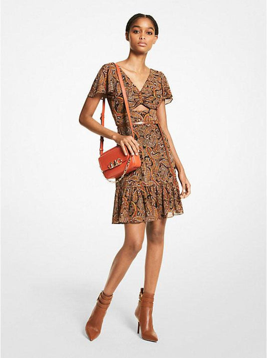 Paisley Georgette Cutout Mini Dress