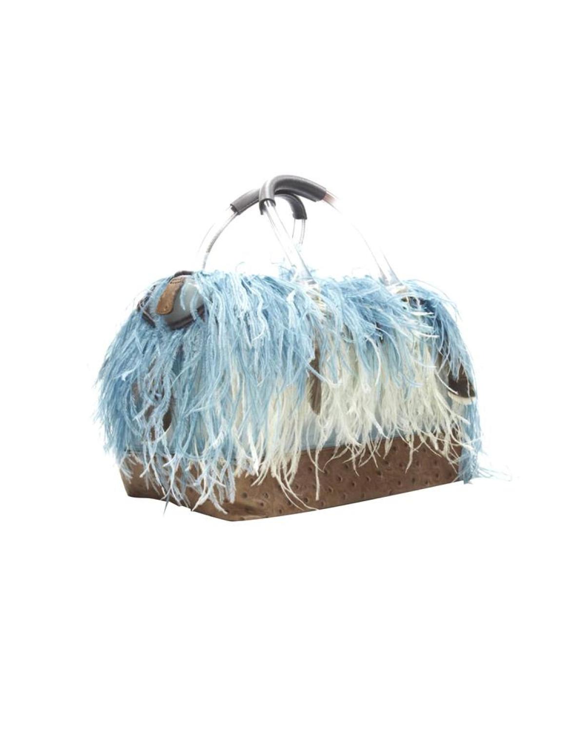 rare FURLA Candy Burlesque limited edition feather trim PVC Boston bag