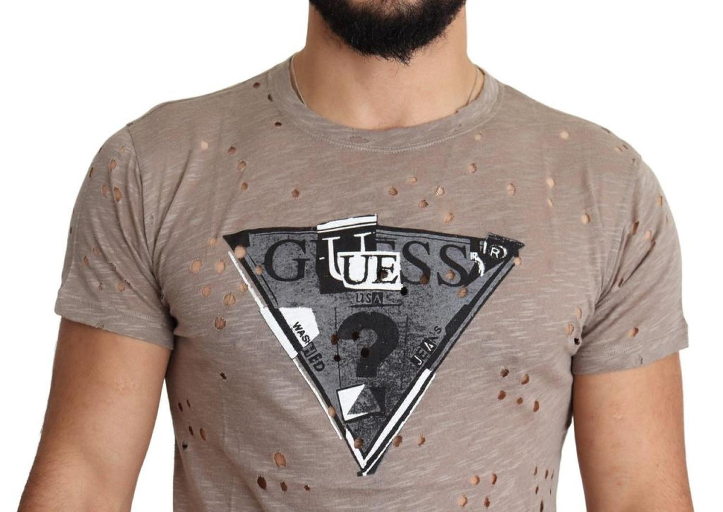 Guess  Cotton Stretch Logo Print Men Casual Perforated Men's T-shirt