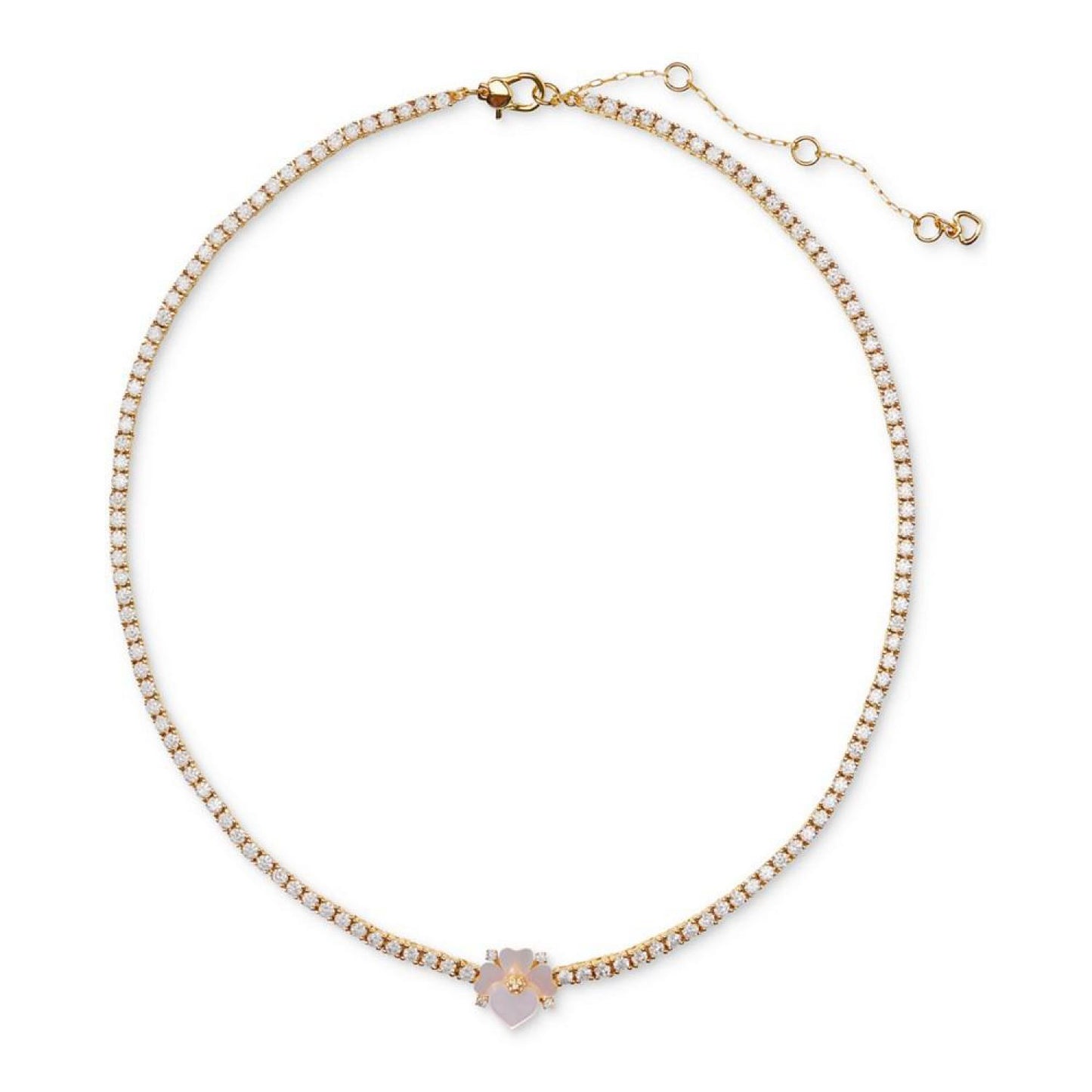 Gold-Tone Pavé & Mother-of-Pearl Pansy Crystal Tennis Necklace, 16" + 3" extender