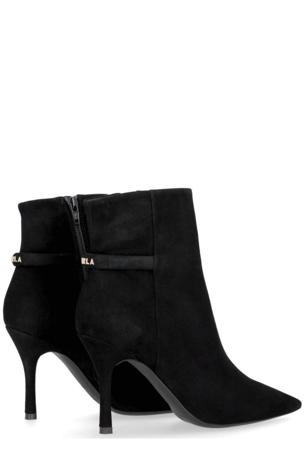 Furla Logo Lettering Pointed Toe Ankle Boots