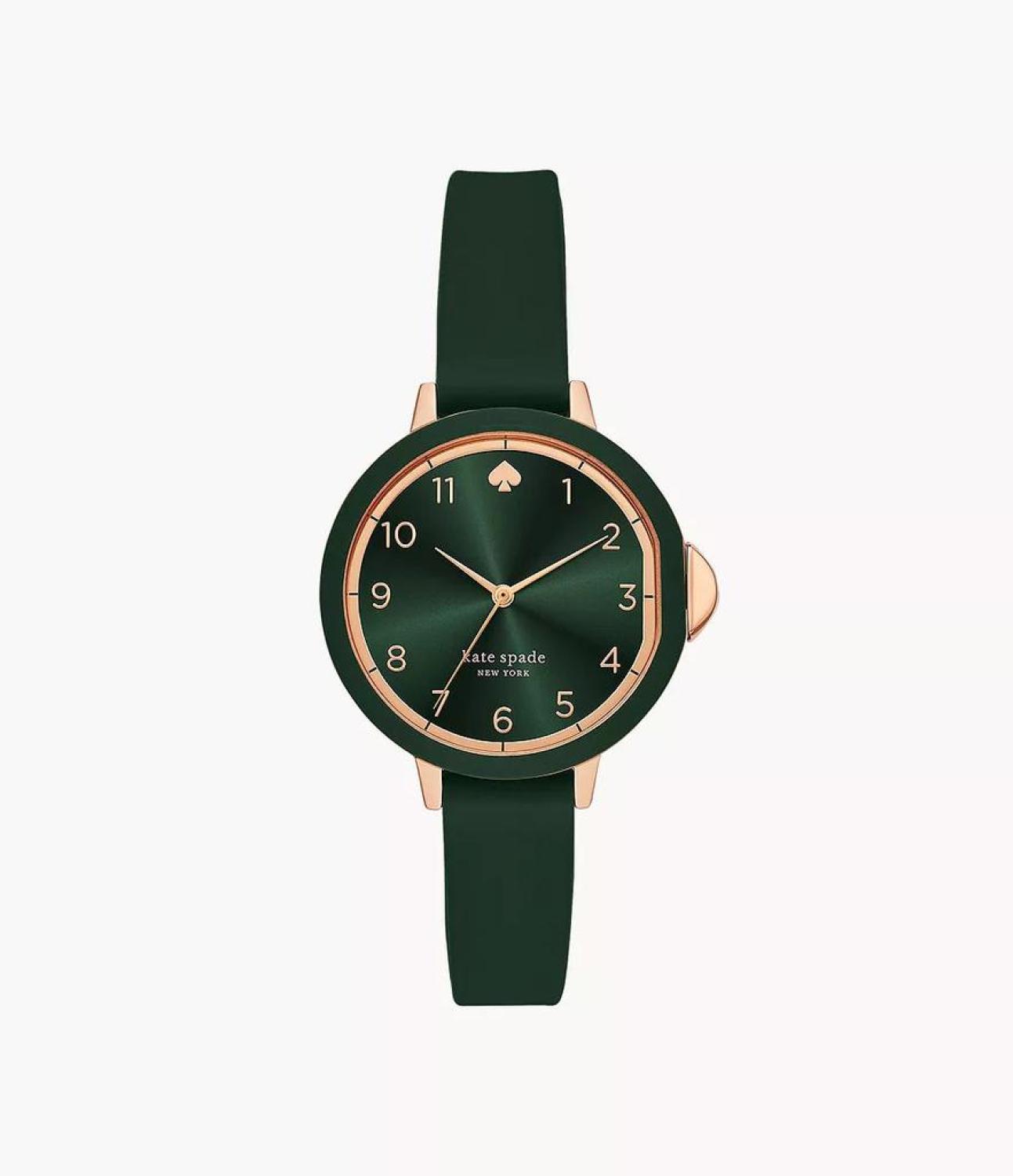 kate spade new york park row three-hand matte green silicone watch