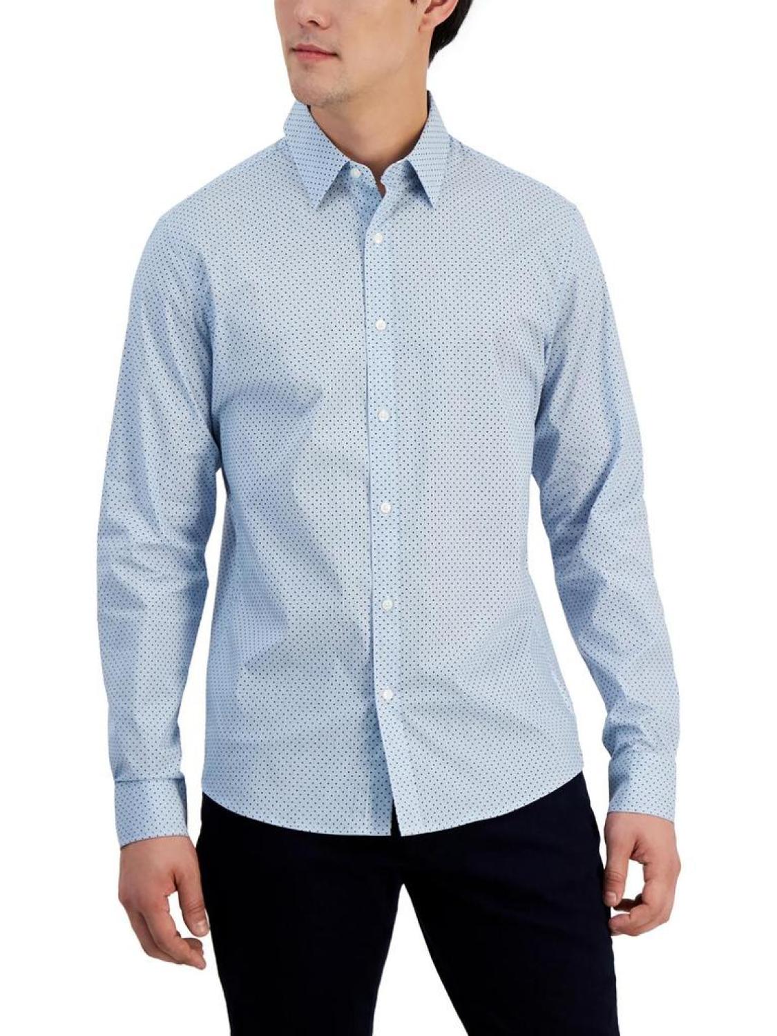 Mens Collared Dotted Button-Down Shirt