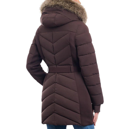 Women's Belted Faux-Fur-Trim Hooded Puffer Coat