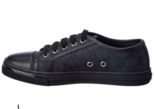 Gg Canvas And Leather Sneaker In Black