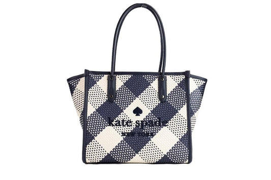 Kate Spade Ella Gingham Blazer blue Oversized Woven Shoulder Tote Bag Women's Purse