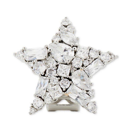 Silver-Tone Cubic Zirconia Star Statement Stud Earrings