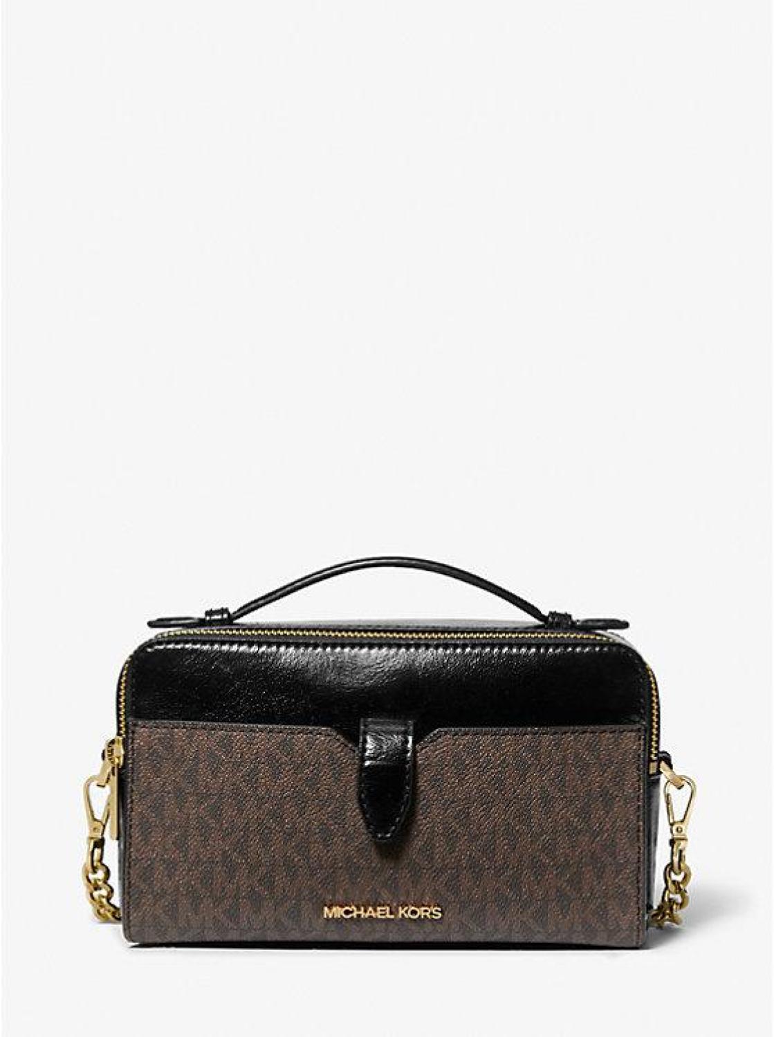 Jet Set Medium Signature Logo and Patent Double-Zip Crossbody Bag