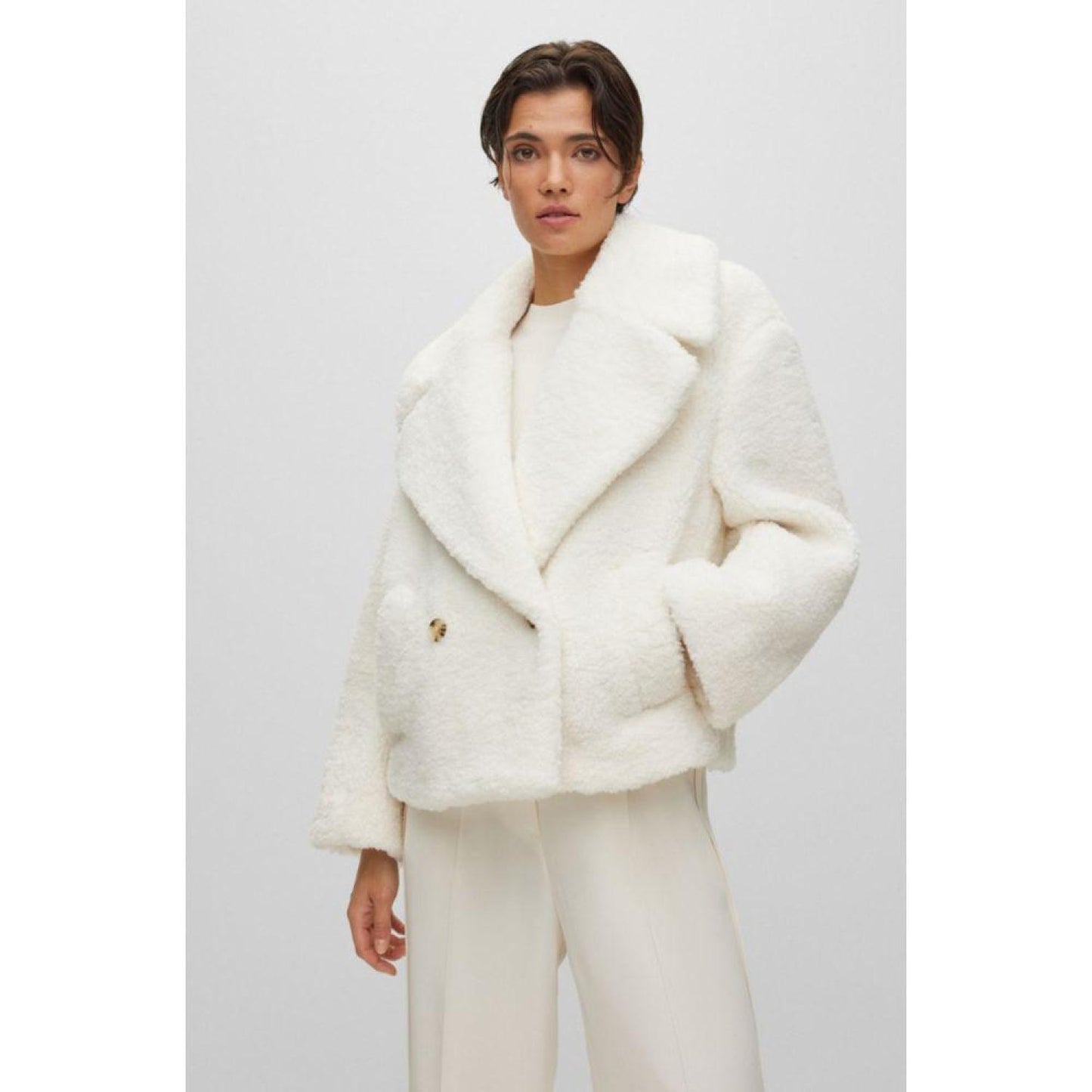 Oversize-fit coat in faux teddy fabric