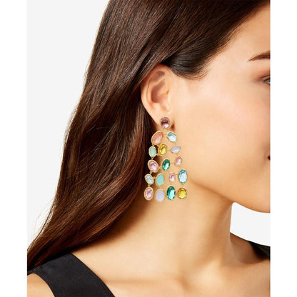 Gold-Tone Multicolor Cubic Zirconia Chandelier Earrings