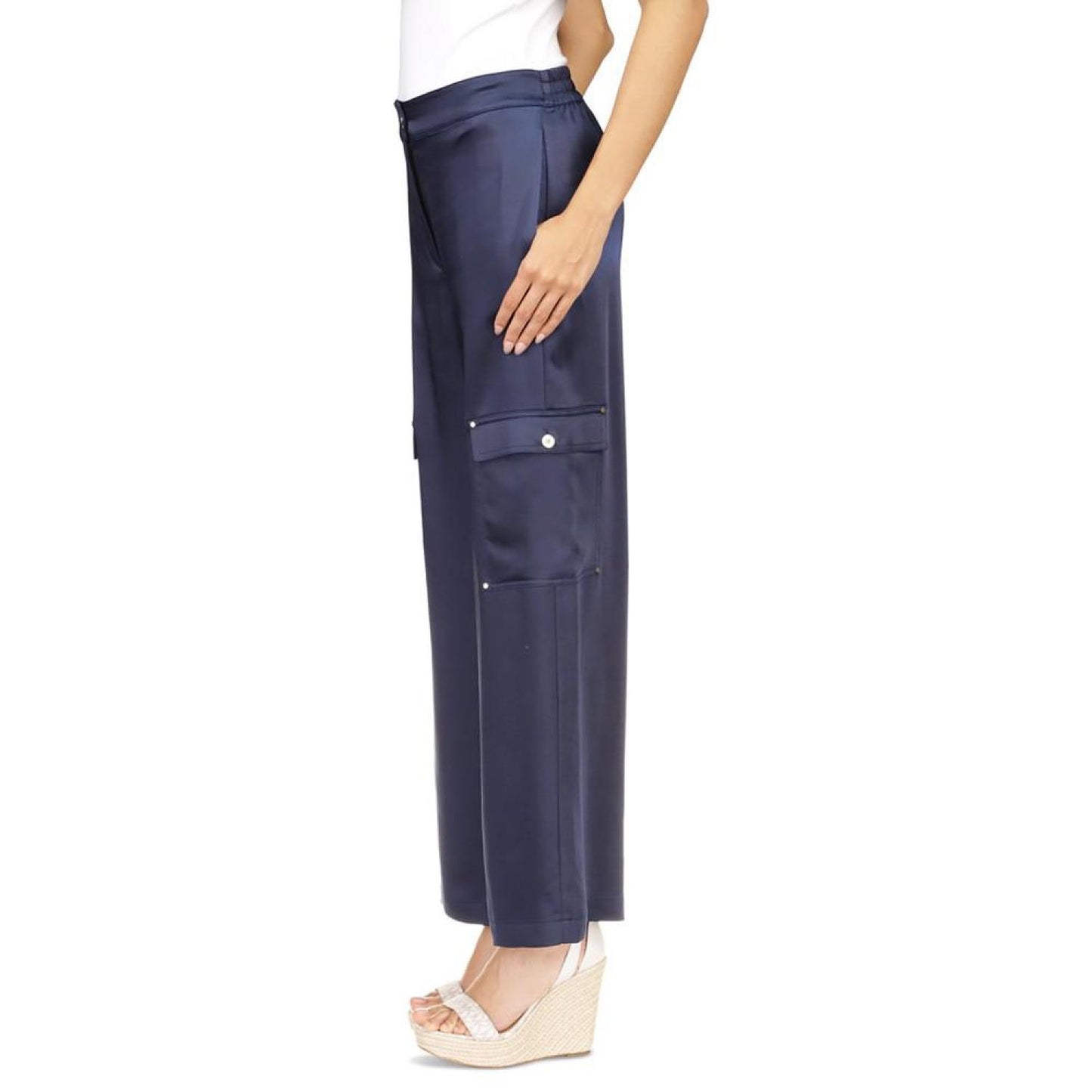 Women's Solid Satin Cargo Pants, Regular & Petite