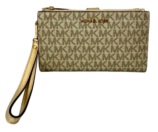 Michael Kors Jet Set Travel MK Metallic Signature Double Zi hone Case Wristlet