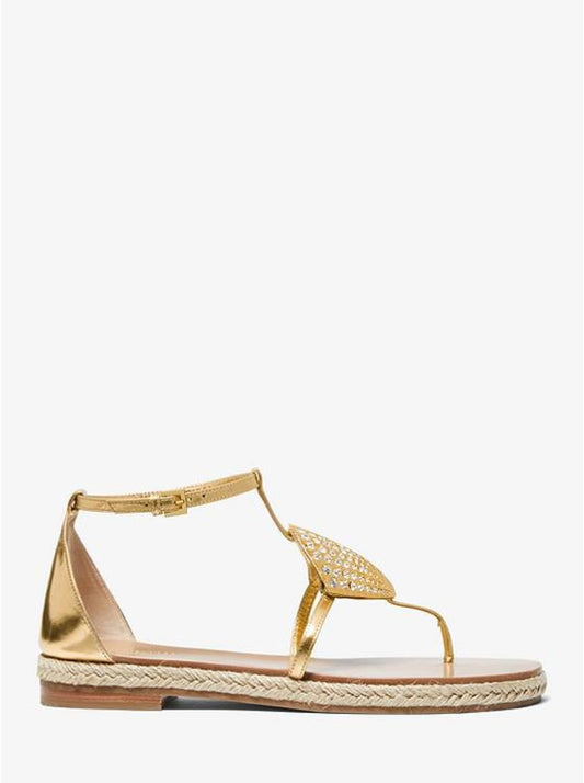 Annabeth Seashell-Embellished Metallic Leather Sandal